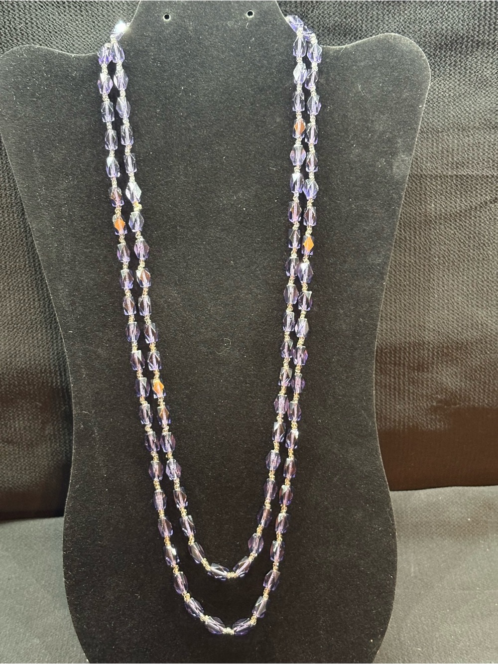 Purple Crystal Glass 52 Inch Endless Necklace Faceted Vintage Style